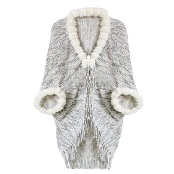 Women's Fall Poncho Cape - Faux Fur-trimmed Edge &amp; Sleeves, Soft Acrylic Knit💛